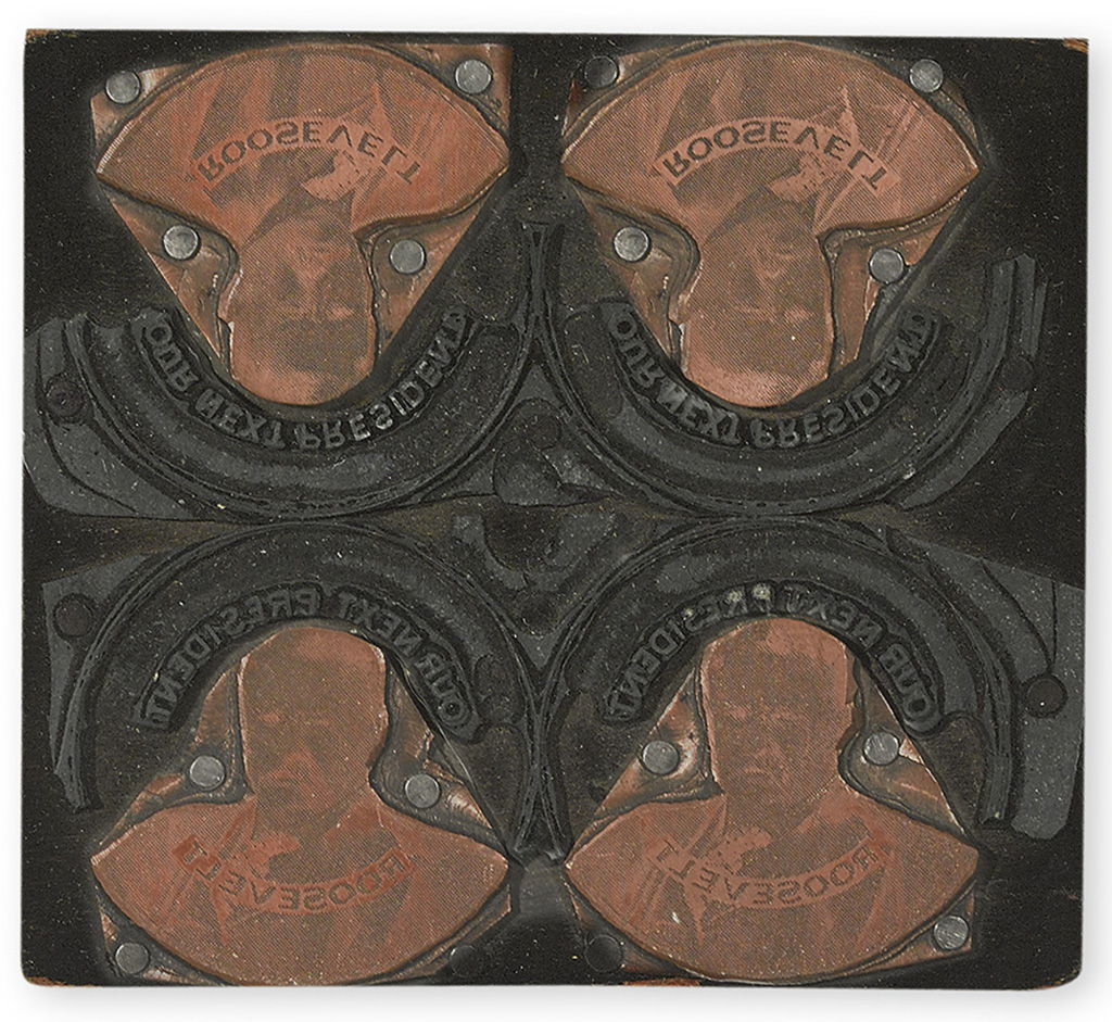 (ROOSEVELT, THEODORE.) Printing block for a Theodore Roosevelt campaign button.